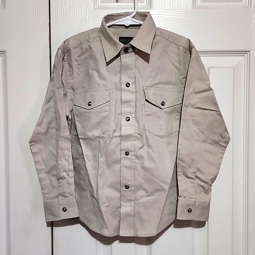 Roper Boys Tan 100% Cotton Snap L/S Western Shirt - size S